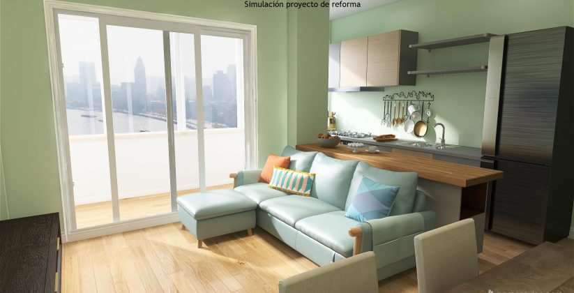BC54 reforma vistas_Salón y cocina amer-2
