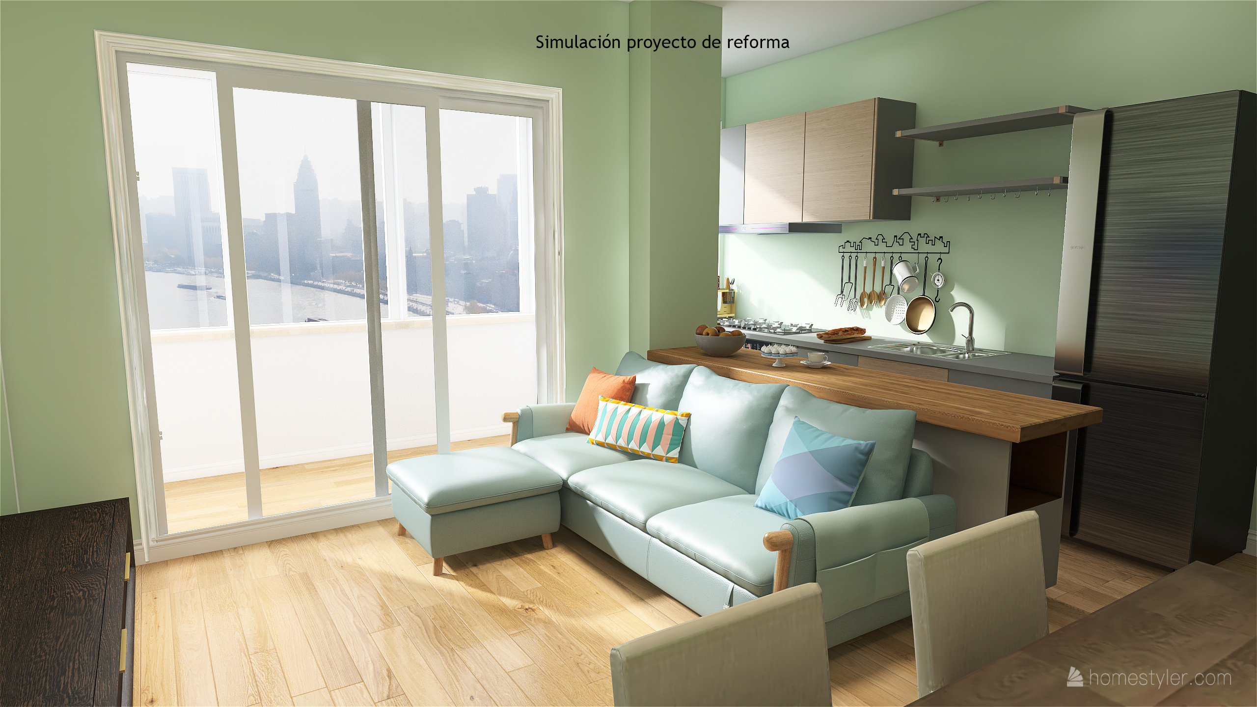 BC54 reforma vistas_Salón y cocina amer-2